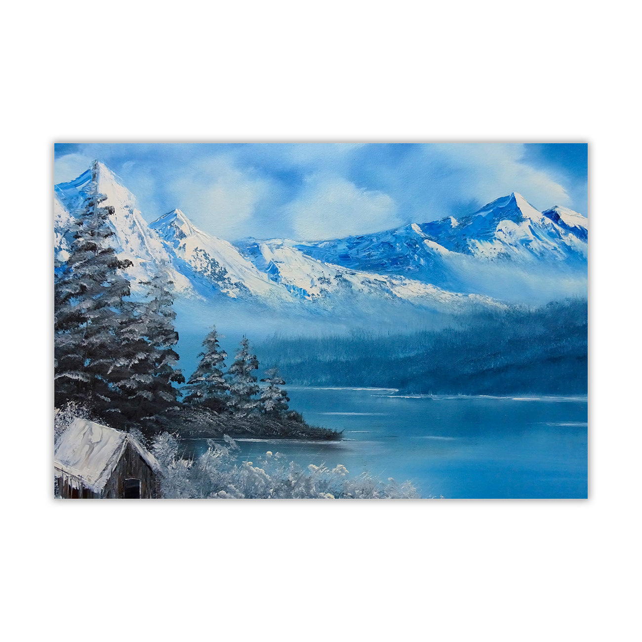Winter Cabin Mountains Canvas Wall Art Picture Print for the Living Room, Bedroom, Home Decor