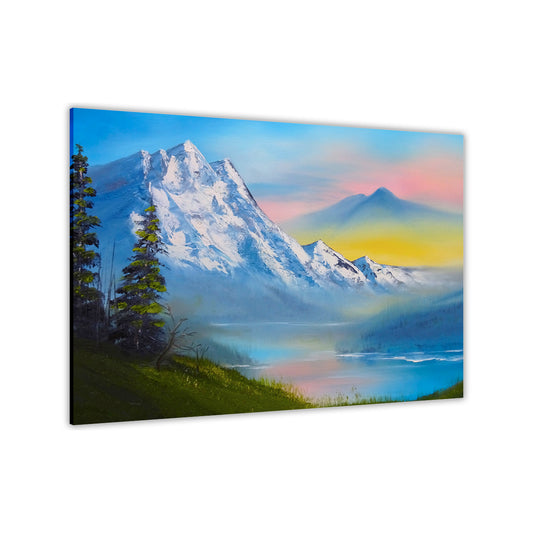 Winter Mountain Valley Canvas Wall Art Picture Print for the Living Room, Bedroom, Home Decor